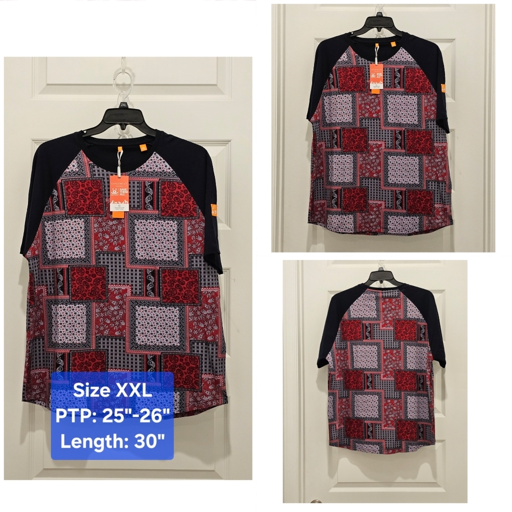 CON.STRUCT SS Paisley & Patchwork Crewneck Lounge Top, NWT, Size XXL